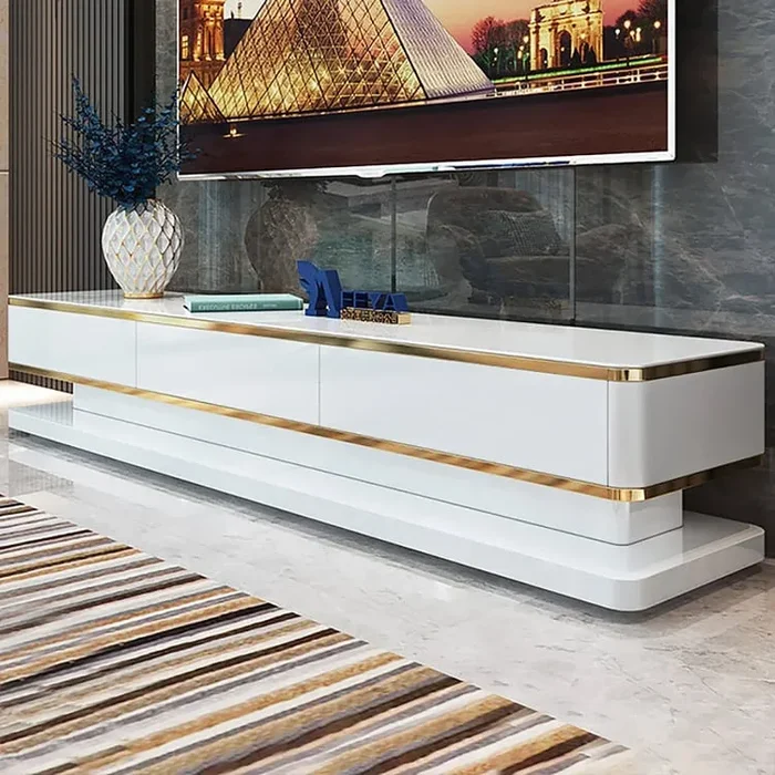 78.7″ Modern TV Stand, Media Console with 3 Drawers in White Tempered Glass