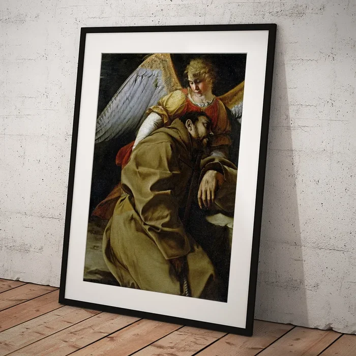 ‘Saint Francis held by an Angel’, ca. 1607, Italian School, Oil on … Art Print