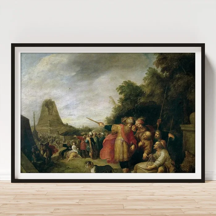‘The Construction of the Tower of Babel’, Flemish School, Oil on copper, 68 c… Art Print