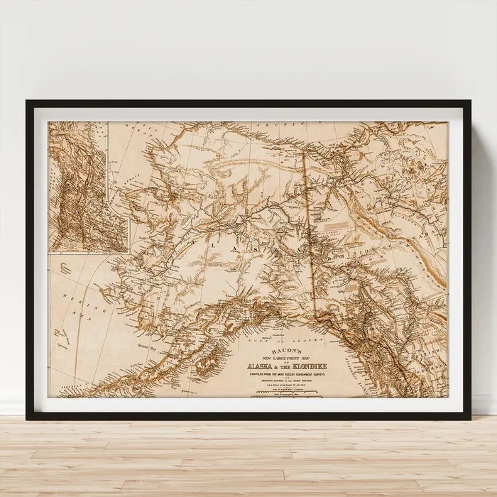 Alaska and The Klondike Vintage Map 1898 Sepia Art Print