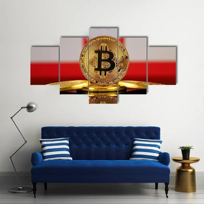 Bitcoin Coin on Polish Flag Canvas Wall Art