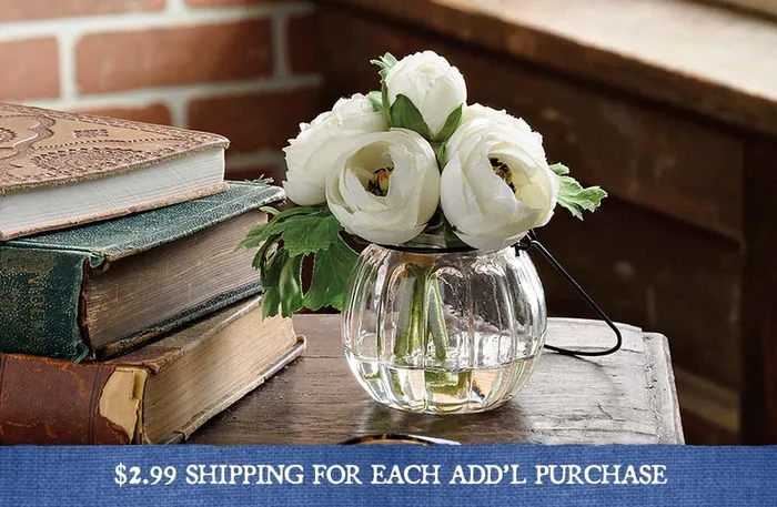 Faux White Ranunculus With Vase – Decor Steals