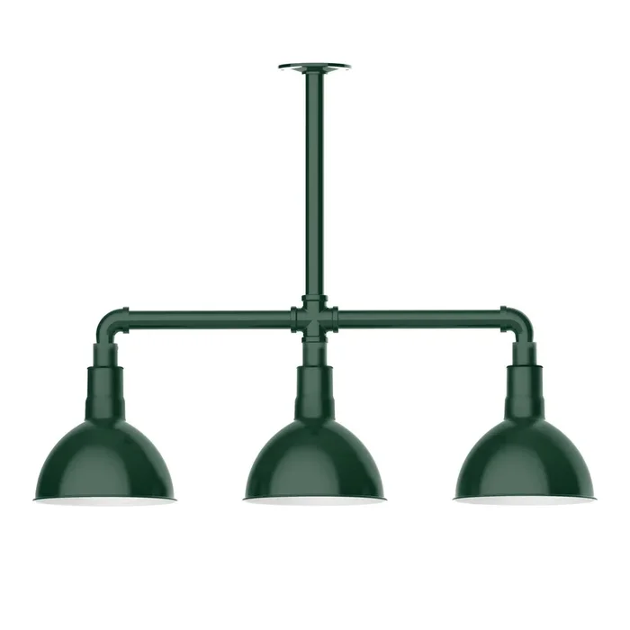 Montclair Light Works – MSK114-42 – Three Light Pendant – Deep Bowl – Forest Green – MSK11442