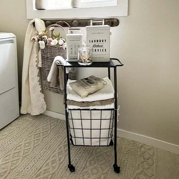Multiuse Iron Rolling Side Table With Basket – Decor Steals
