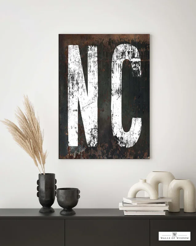 North Carolina Home State Sign Home Bar Wall Art – Vintage Distressed “NC” Canvas Art Print