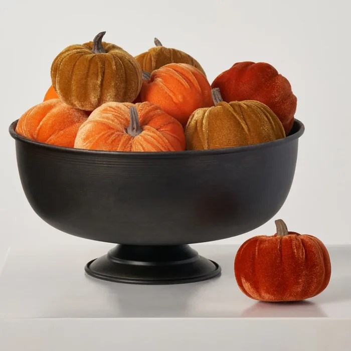 Orange & Brown Luxury Velveteen Classic Fall Harvest Mini Pumpkin Box Set of 10
