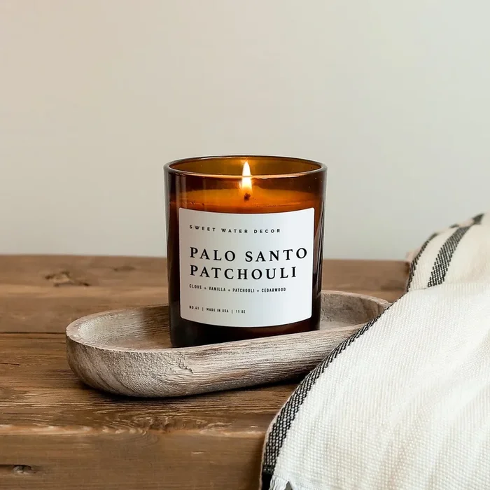 Palo Santo Patchouli Soy Candle – Amber Jar – 11 oz – Decor Steals