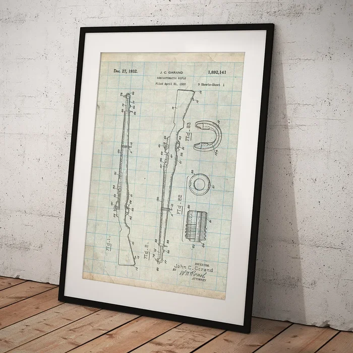 Pp35-antique Grid Parchment M-1 Rifle Patent Poster Art Print