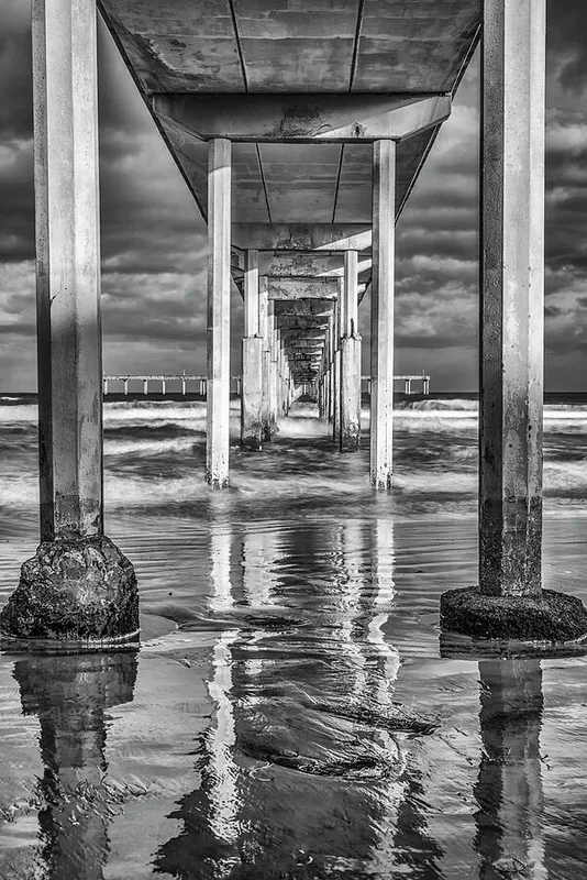 Repeating Ocean Beach Pier Monochrome