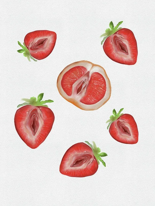 Sliced Feminine Fruit. Signed Art Print, Vagina Art, Body Positive #5