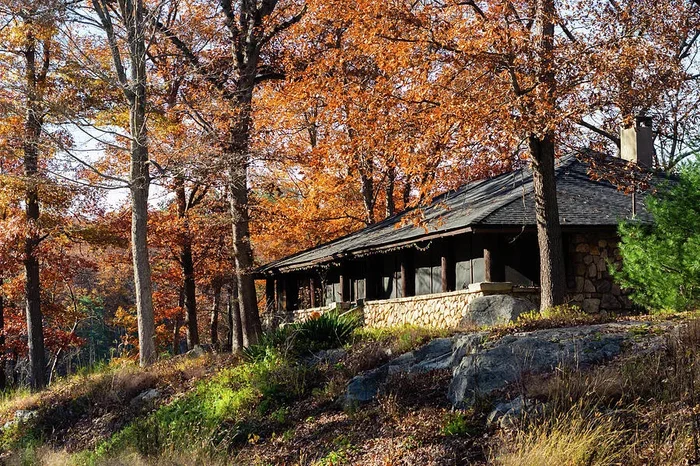 Stone building in woods