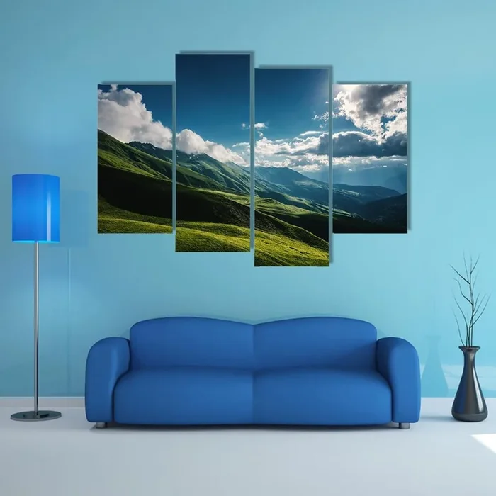 Sunlit Green Mountain Landscape Canvas Wall Art