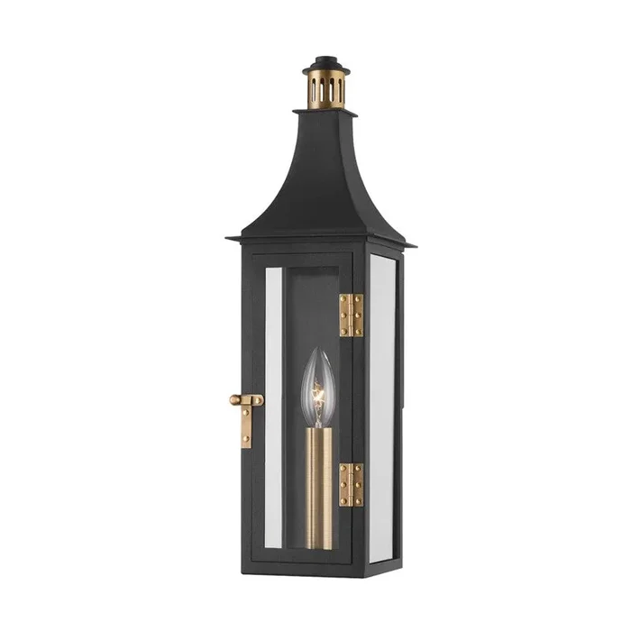 Troy Lighting – B7819-PBR/TBK – One Light Outdoor Wall Sconce – Wes – Patina Brass – B7819PBRTBK