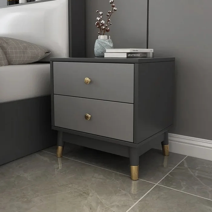 Ultic Modern Nightstand with 2 Drawers in Gray with Metal Legs