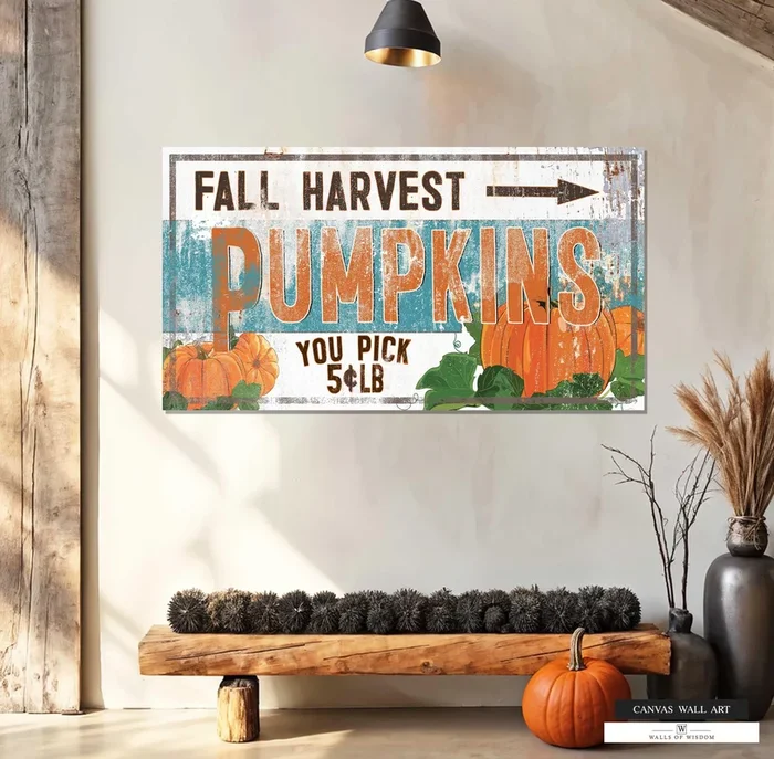 Vintage Fall Harvest Pumpkins Canvas – Rustic Farmhouse Wall Art