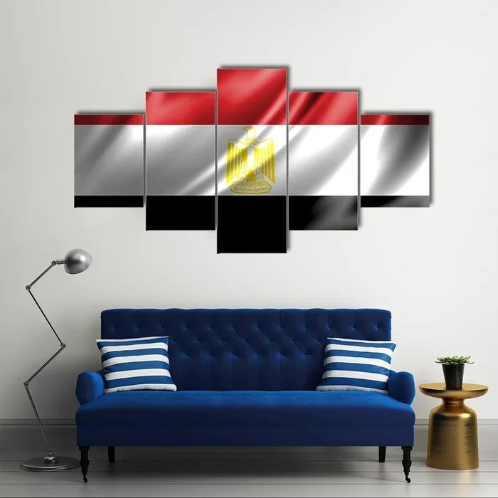 Waving Egyptian Flag with Eagle of Saladin Canvas Wall Art