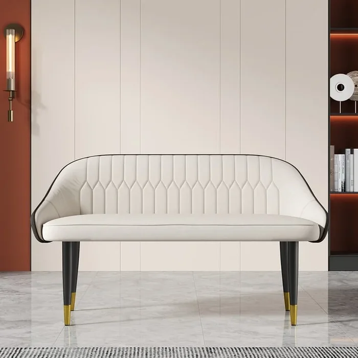 White & Gray Upholstered Modern Dining Bench with Back | homary