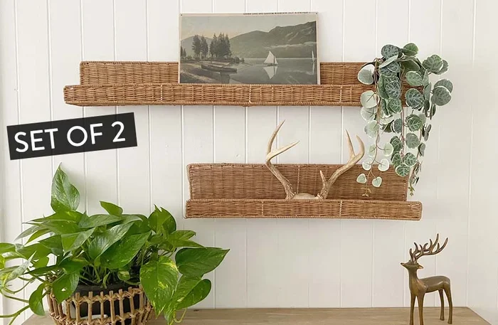 Woven Rattan Floating Shelves – Decor Steals