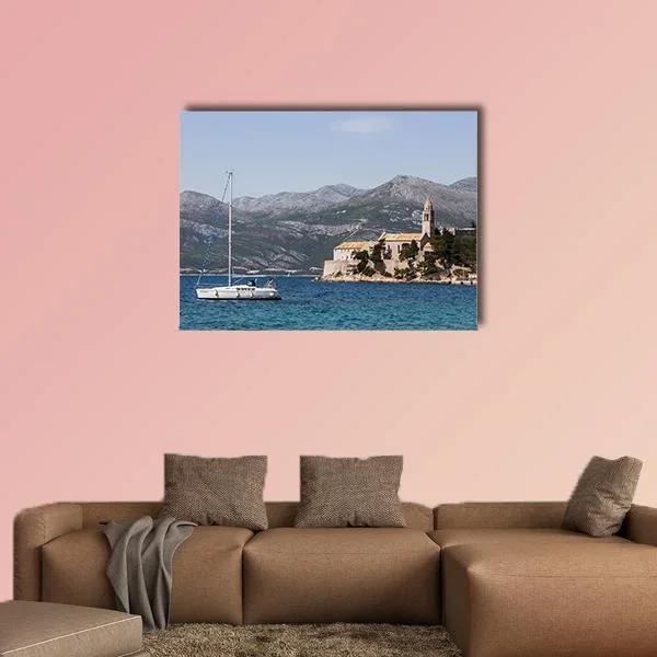 Yacht on Lopud Island Canvas Wall Art