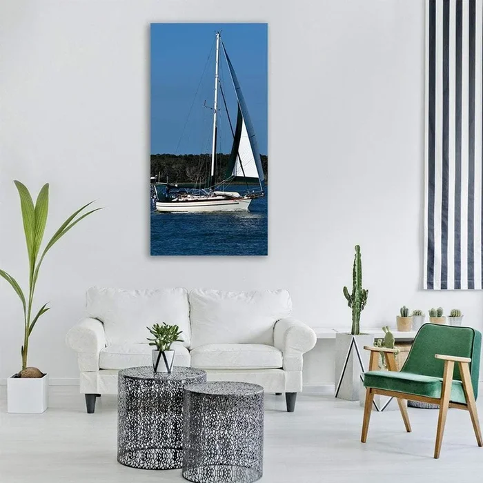 Yacht Sailboat In Water Vertical Canvas Wall Art