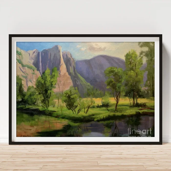 Yosemite Falls Merced River painting 12 x 16 inches Art Print