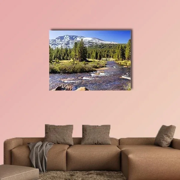 Yosemite River with Snow-capped Peaks Canvas Wall Art