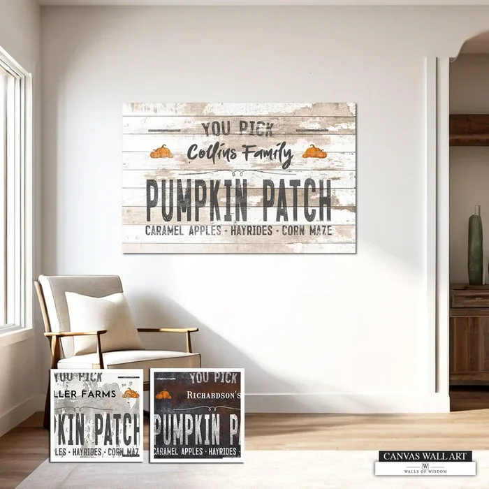 You Pick Pumpkin Patch Decorative Sign – Custom Last Name Vintage-Style Fall Cottage Decor