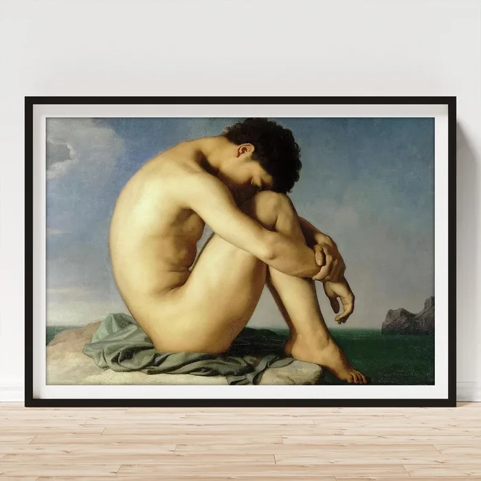 Young Male Nude Seated beside the Sea, 1836 Art Print
