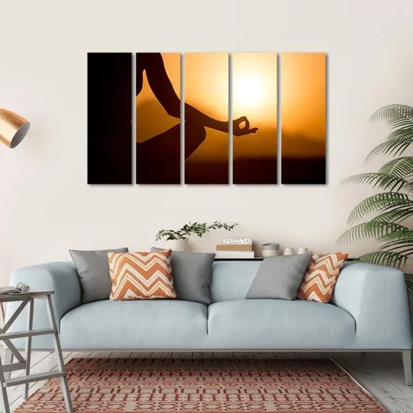 Young Women Meditation At Sunset Canvas Wall Art