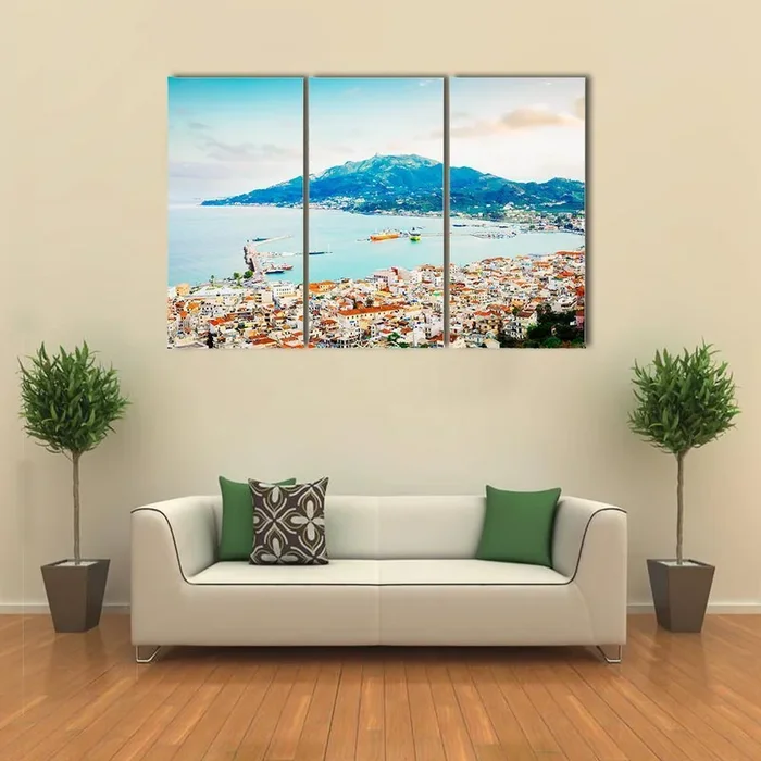 Zaante Harbor Overlooking Ionian Sea Canvas Wall Art