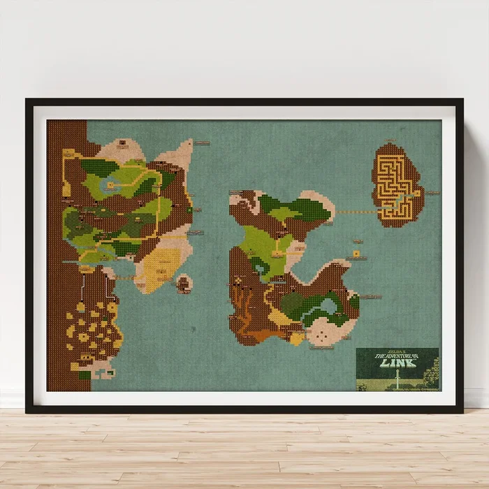 Zelda 2 The Adventure of Link Nintendo NES Game Vintage World Map Art Print