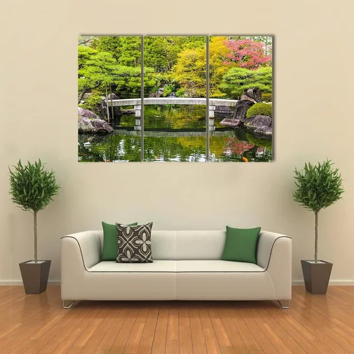 Zen Garden Stone Bridge Over Pond Canvas Wall Art