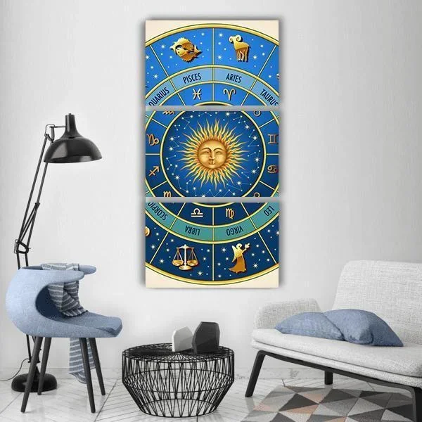 Zodiac Signs In Circle Vertical Canvas Wall Art
